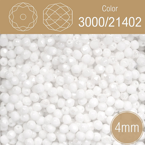 Korálky BROUŠENÉ 4mm. Barva 3000/21402. Neprůhledná Bílá s listrem. Balení 120Ks.