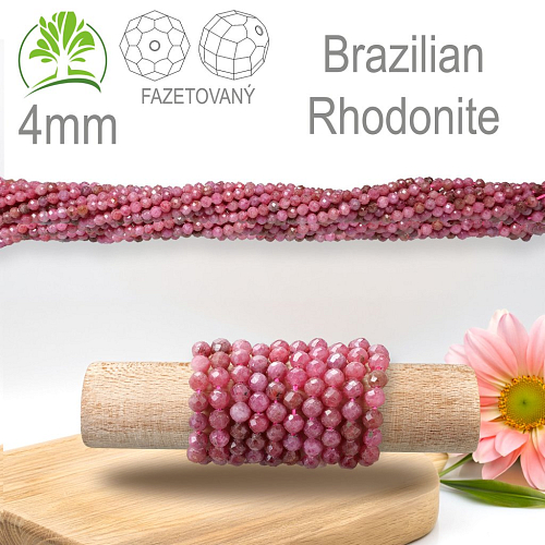 Korálky z minerálů Brazilian Rhodonite Fazetovaný přírodní polodrahokam. Velikost pr.4mm. Balení 95Ks.