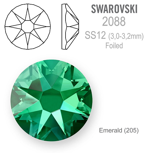SWAROVSKI 208 XIRIUS FOILED velikost SS12 barva EMERALD 