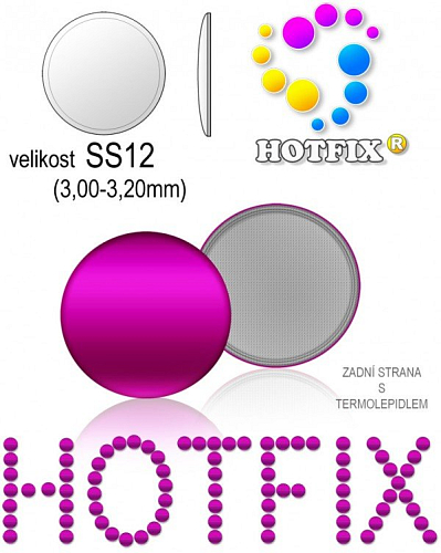 Kovové NAILHEAD HOTFIX nažehlovací polotovary. Velikost SS12 (3,00-3,20mm) Tl.0,6mm. Barva 014 PURPUROVÁ (lesklá ocelová). Balení 70Ks.