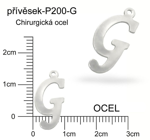 Přívěsek  písmeno G CHIRURGICKÁ OCEL ozn.-P200-G  velikost 14x10mm.