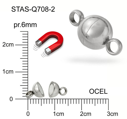 MAGNETICKÉ ZAPÍNÁNÍ CHIRURGICKÁ OCEL ozn.-STAS-Q708-2. velikost pr.6mm.