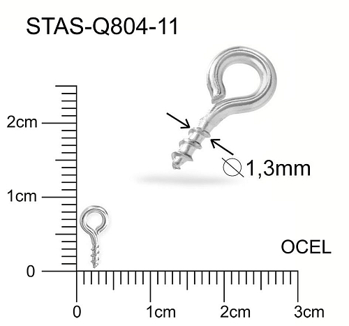 Vrut s očkem CHIRURGICKÁ OCEL ozn.-STAS-Q804-11. velikost 7x4mm. Průměr drátu 1mm.