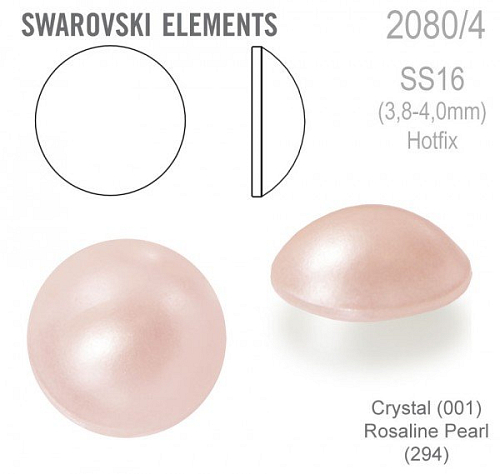 Swarovski 2080/4 Cabochon Round velikost SS16 barva Crystal Rosaline Pearl Hotfix