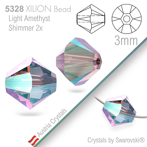 SWAROVSKI  XILION Bead  5328 barva Light Amethyst Shimmer 2X velikost 3mm. Balení 25Ks