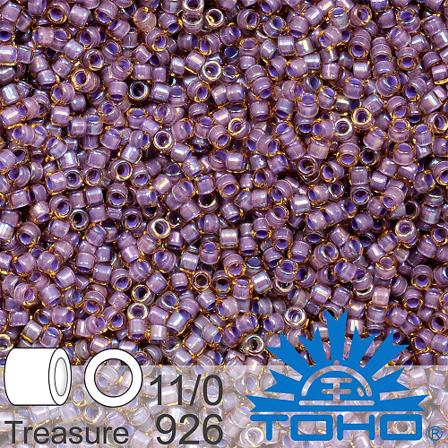 Korálky TOHO tvar TREASURE (válcové). Velikost 11/0. Barva č. 926-Inside-Color Lt Topaz/Opaque Lavender Lined . Balení 5g.