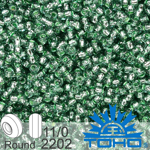 Korálky TOHO tvar ROUND (kulaté). Velikost 11/0. Barva č. 2202 Silver-Lined Prairie Green, Balení 8g.