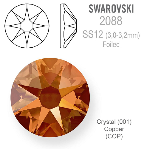 SWAROVSKI XIRIUS FOILED velikost SS12 barva CRYSTAL COPPER 