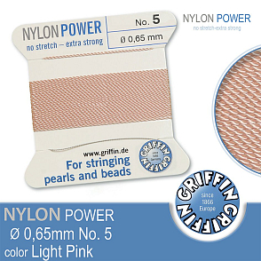 NYLON Power velmi pevná nit GRIFFIN síla nitě 0,65mm Barva Light Pink
