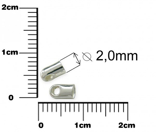 Koncovka na (okování) konce náramku náhrdelníku. Ozn-EC111K-3S. Velikost 2,0mm. Barva stříbrná. 