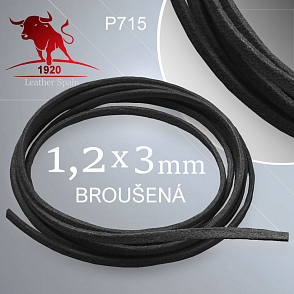 KOŽENÁ broušená šňůra plochá 1,2x3,0mm Šňůra z kvalitní plné kůže. Barva P715 Černá