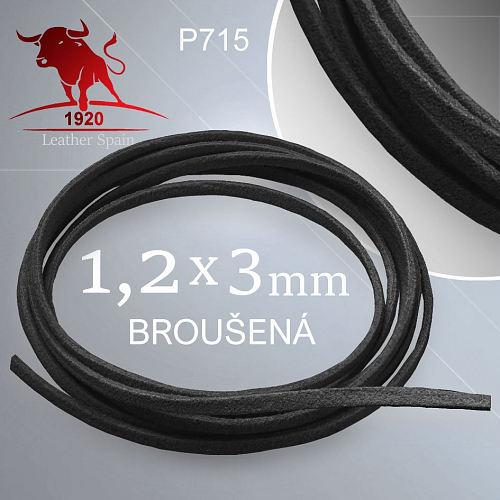 KOŽENÁ broušená šňůra plochá 1,2x3,0mm Šňůra z kvalitní plné kůže. Barva P715 Černá
