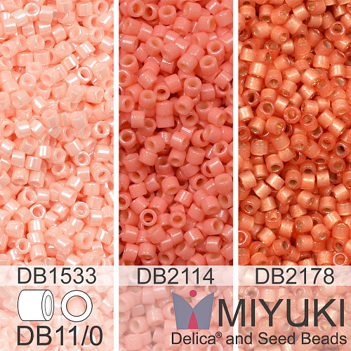 Korálky Miyuki Delica 11/0. Barevné variace č. 3  DB1533, DB2114, DB2178. Balení 3x5g