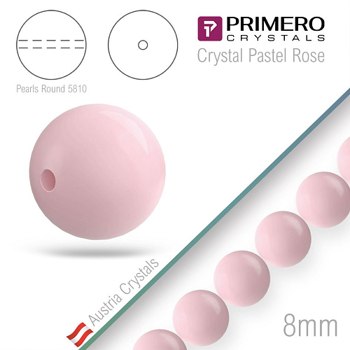 Korálky PRIMERO Crystals 5810. Barva Crystal Pastel Rose. Velikost 8mm