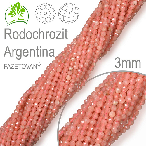 Korálky z minerálů Rodochrozit Argentina Fazetovaný polodrahokam. Velikost pr.3mm. Balení 130Ks. 