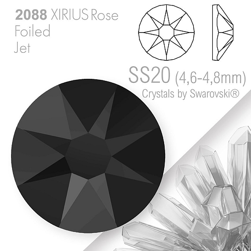SWAROVSKI  XIRIUS Rose 2088 Foiled. Barva Jet velikost SS20 (4,6-4,8mm). Balení 15Ks.
