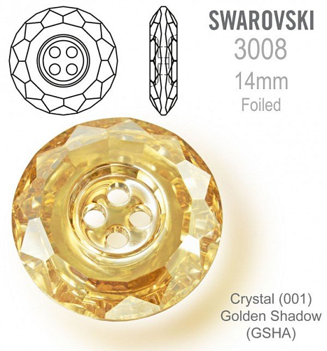 Swarovski 3008 Classic CB (4 Holes) velikost 14mm. Barva Crystal Golden Shadow 