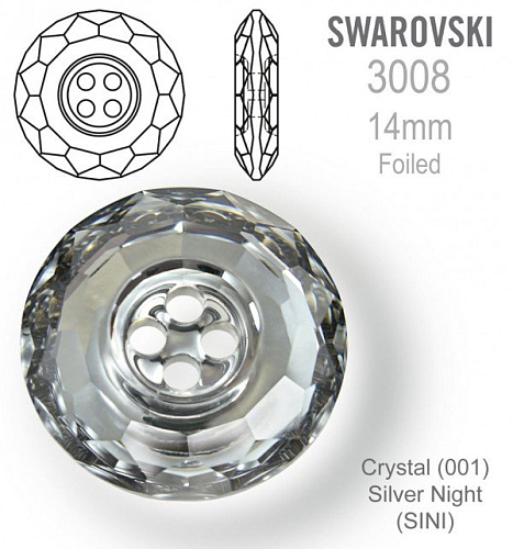 Swarovski 3008 Classic CB (4 Holes) velikost 14mm. Barva Crystal Silver Night 