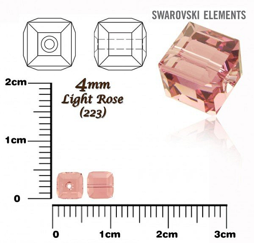 SWAROVSKI CUBE Beads 5601 barva LIGHT ROSE velikost 4mm.