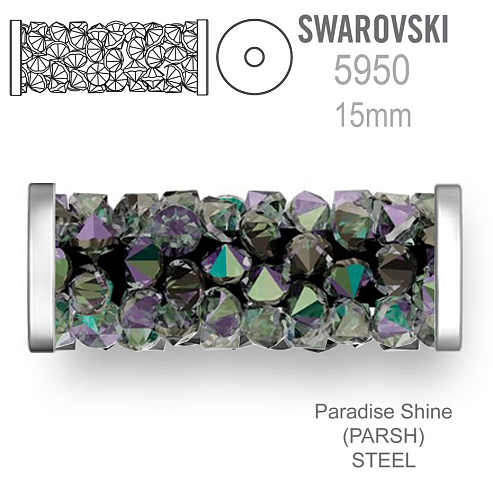 Swarovski 5950 Fine Rocks Tube barva Paradise Shine STEEL velikost 6x15mm