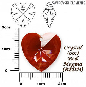 SWAROVSKI 6228 Heart Pendant barva CRYSTAL RED MAGMA velikost 18x17,5mm.