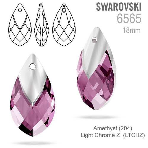 SWAROVSKI 6565 Met Cap Pear-shaped Pend barva Amethyst (204) Light Chrome Z velikost 18mm.