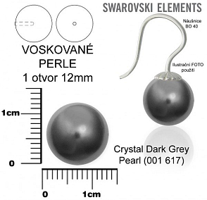 SWAROVSKI 5818 Voskované Perle 1otvor barva CRYSTAL DARK GREY PEARL velikost 12mm. 