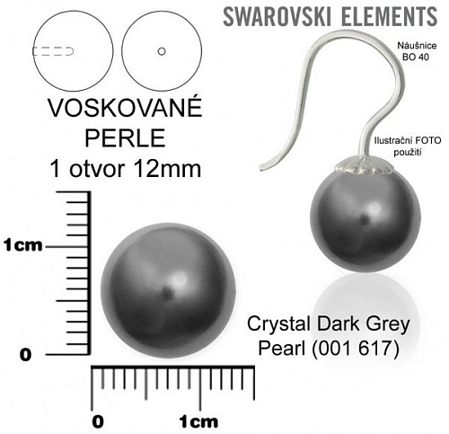 SWAROVSKI 5818 Voskované Perle 1otvor barva CRYSTAL DARK GREY PEARL velikost 12mm. 