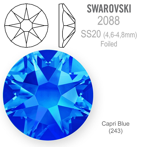 SWAROVSKI XIRIUS FOILED velikost SS20 barva CAPRI BLUE 
