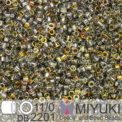 Korálky Miyuki Delica 11/0. Barva Crystal/Marea VM DB2201. Balení 5g.