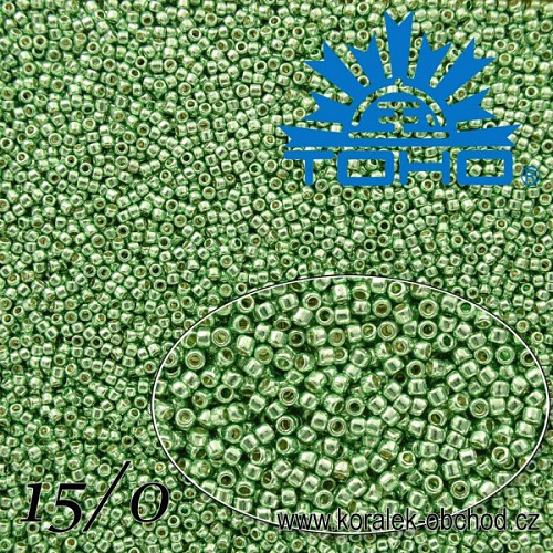 Korálky TOHO tvar ROUND (kulaté). Velikost 15/0. Barva č. PF570-Permanent Finish - Galvanized Mint Green. Balení 5g.