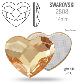 SWAROVSKI 2808 Heart Flat Back Foiled velikost 14mm. Barva Light Silk (261).