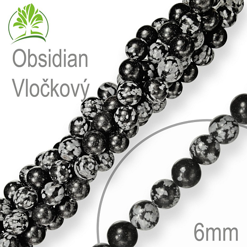 Korálky z minerálů Obsidian Vločkový přírodní polodrahokam. Velikost pr.6mm. Balení 12Ks.
