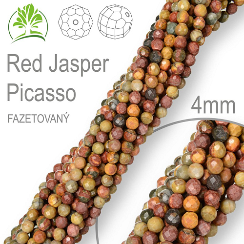 Korálky z minerálů Red Jasper Picasso Fazetovaný polodrahokam. Velikost pr.4mm. Balení 95Ks. 