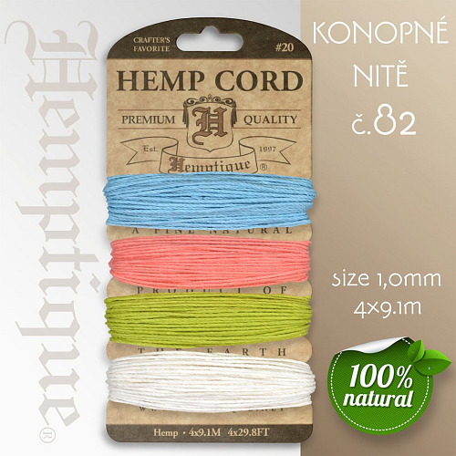 Konopná nit HEMP CORD síla nitě 1,0mm. Balení 4x9,1m. Barva č.82 Chit Chat