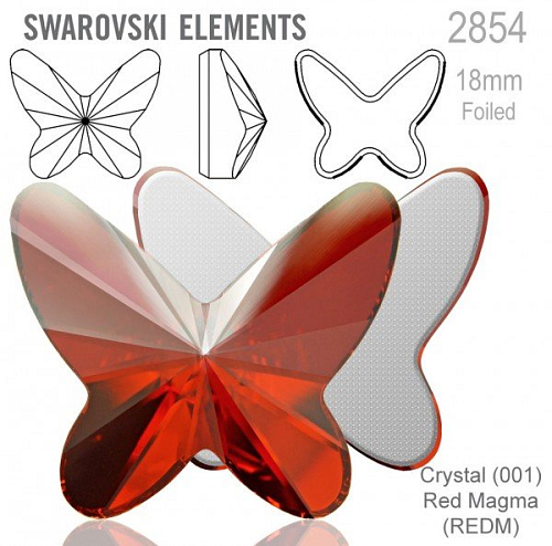 SWAROVSKI 2854 Butterfly Flat Back Foiled velikost 18mm. Barva Crystal Red Magma 