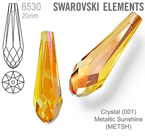 SWAROVSKI 6530 Pure Drop Pendant velikost 20mm. Barva Crystal Metallic Sunshine 