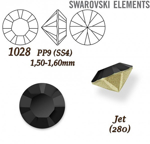 SWAROVSKI ELEMENTS 1028 Chaton Stone PP9 (SS4) 1,50-1,60mm barva JET (280).