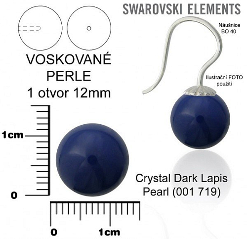 SWAROVSKI 5818 Voskované Perle 1otvor barva CRYSTAL DARK LAPIS PEARL velikost 12mm.