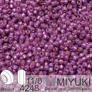 Korálky Miyuki Round 11/0. Barva 4248 Duracoat Silverlined Dyed Dark Lilac. Balení 5g.