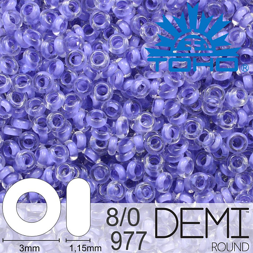 Korálky TOHO Demi Round 8/0. Barva 977 Inside-Color Crystal/Neon Purple-Lined. Balení 5g