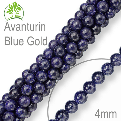 Korálky z minerálů Avanturin Blue Gold (syntetický). Velikost pr.4mm. Balení 18Ks.