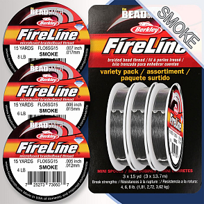FIRELINE Berkley variety pack. Průměr 0,12mm / 0,15mm / , 0,17mm balení (15yards) 13,7m, barva SMOKE