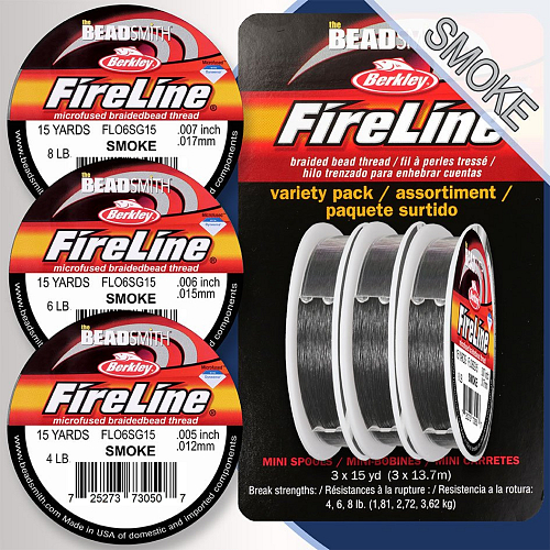 FIRELINE Berkley variety pack. Průměr 0,12mm / 0,15mm / , 0,17mm balení (15yards) 13,7m, barva SMOKE