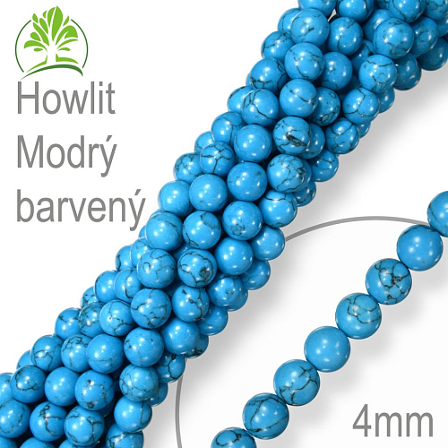 Korálky z minerálů Howllit Modrý (barvený). Velikost pr.4mm. Balení 18Ks.