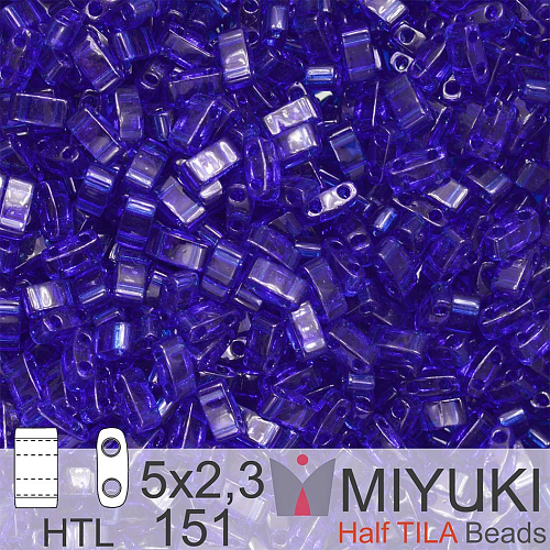Korálky Miyuki Half Tila. Barva Transparent Cobalt HTL 151 Balení 3g