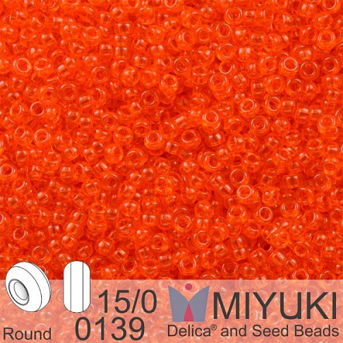 Korálky Miyuki Round 15/0. Barva 0139 Tr Tangerine. Balení 5g