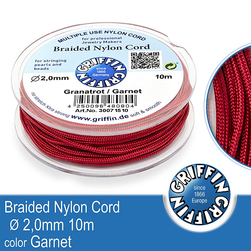 Braided NYLON (splétaná nit na náramky) GRIFFIN síla nitě 2mm cívka 10m. Barva Garnet