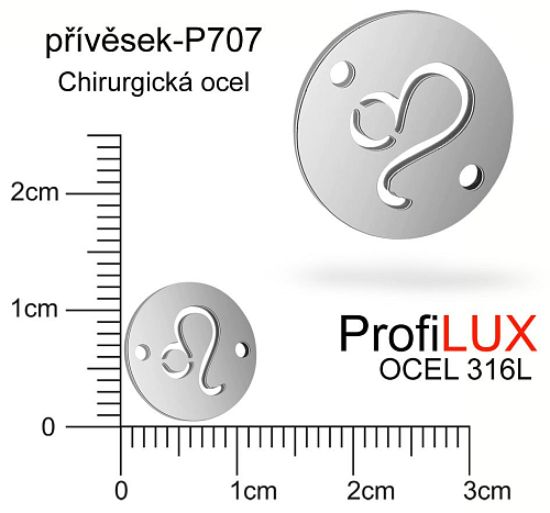 Přívěsek Chirurgická Ocel ozn-P707 znamení LEV 2x otvor velikost pr.12mm. Řada přívěsků ProfiLUX