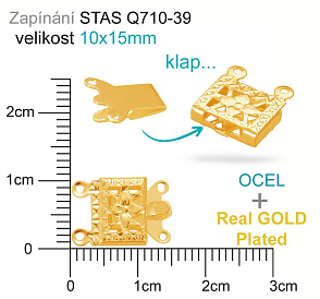 Mechanické zapínání (Záponka) OCEL ozn.-STAS-Q710-39. velikost 10x15mm. Barva GOLD Plated.
